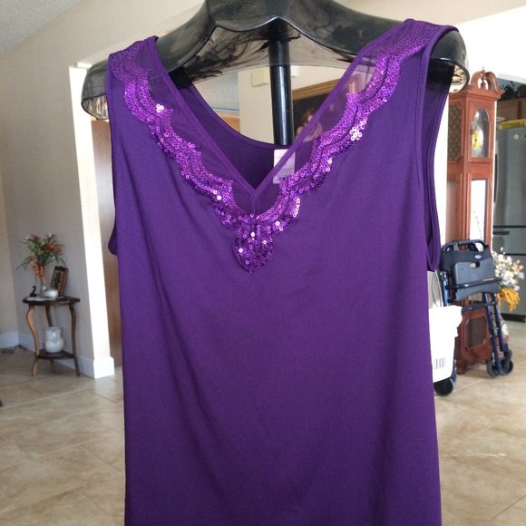 NWT Cabernet Plum (Purple) Sequined Tank Top - XL - Picture 3 of 5